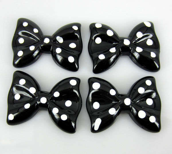 2 PCS RESIN BLACK BOW WITH WHITE DOTS FLAT BACK EMBELLISHMENTS FOR ARTS & CRAFTS
