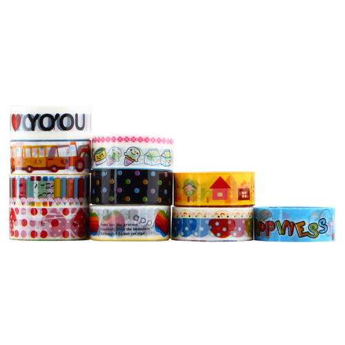 10Pcs CUTE MIXED COLORS  WASHI TAPE HOBBY DECORATIVE CRAFTING TAPE SCRAPBOOK