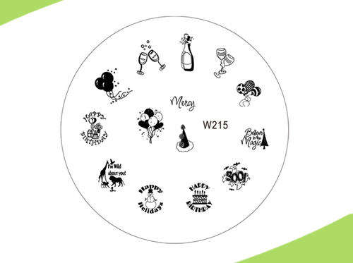*SALE* NAIL ART IMAGE STAMPING PLATE (W-SERIES) 7cm - CELEBRATIONS