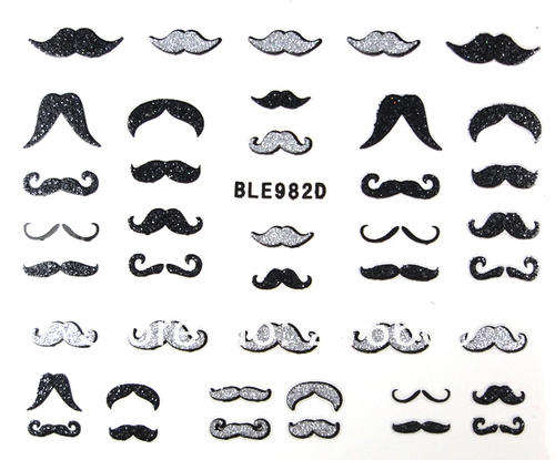 NAIL ART - GLITTER - STICKER - MUSTACHE