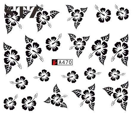 WATER TRANSFER NAIL ART DECAL - BLACK FLOWERS