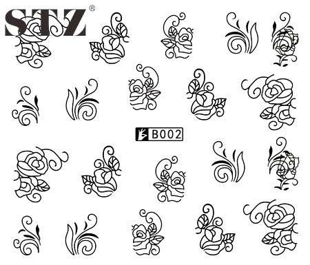 2 X WATER TRANSFER NAIL ART DECALS  - BLACK & WHITE SET