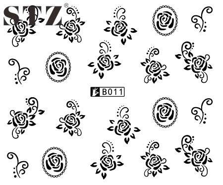 2 X WATER TRANSFER NAIL ART DECALS  - BLACK & WHITE SET