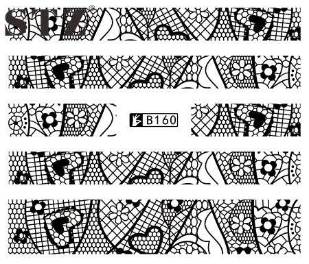 2 X WATER TRANSFER NAIL ART DECALS  - BLACK & WHITE SET