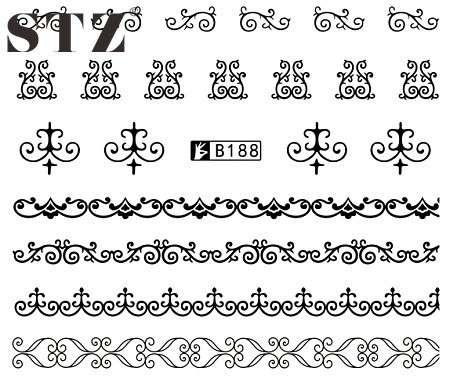 2 X WATER TRANSFER NAIL ART DECALS  - BLACK & WHITE SET