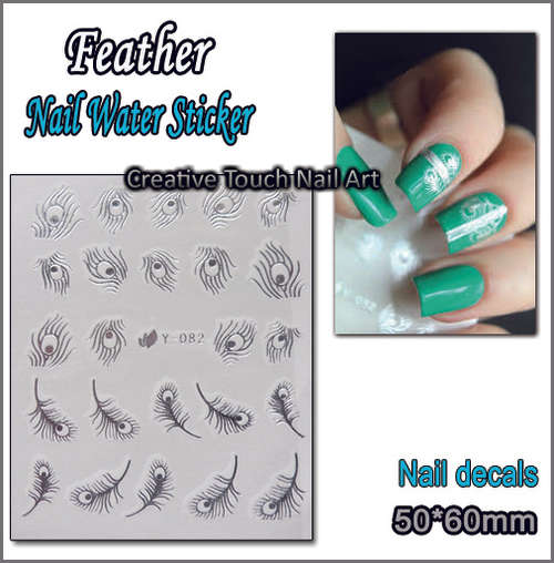 WATER TRANSFER NAIL ART DECAL - SILVER FEATHER