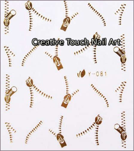 WATER TRANSFER NAIL ART DECAL - GOLD ZIP
