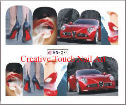 WATER TRANSFER NAIL ART DECAL - RED & GRAY