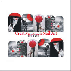 WATER TRANSFER NAIL ART DECAL - RED & GRAY