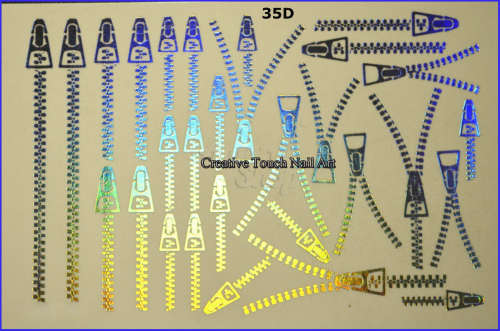 MAX SLIDERS - HOLOGRAPHIC NAIL ART WATER SLIDER - SILVER ZIPPERS