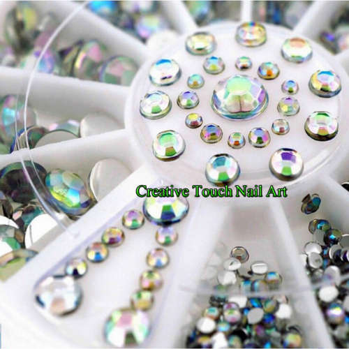 Nail Art Wheel - Mixed Size AB Round Rhinestones  ***SALE***