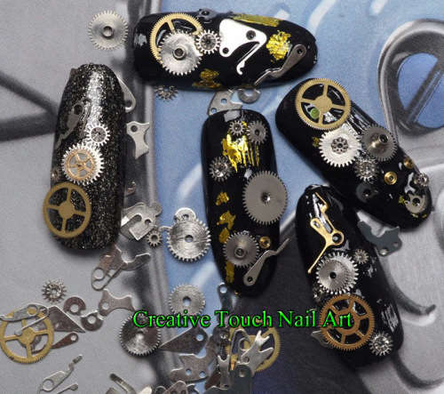 RETRO STEAM PUNK NAIL ART REAL GEARS