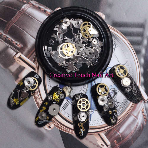 RETRO STEAM PUNK NAIL ART REAL GEARS