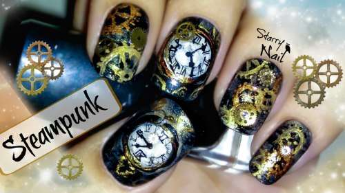 RETRO STEAM PUNK NAIL ART REAL GEARS