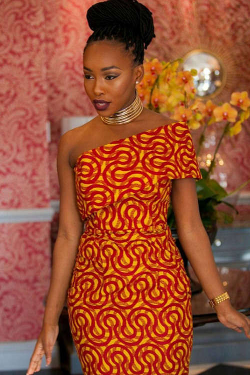 SINGLE SHOULDER MERMAID HEM AFRICAN PRINT DRESS - S/M/L