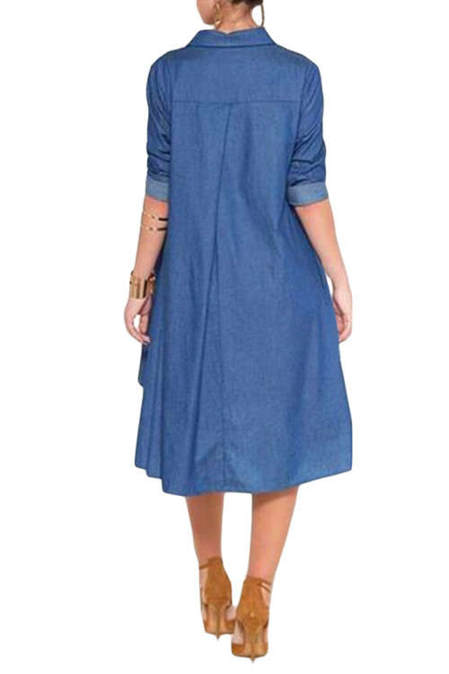 BLUE DENIM COLLARED SHIRT LONG SLEEVED MIDI DRESS - S/M/L