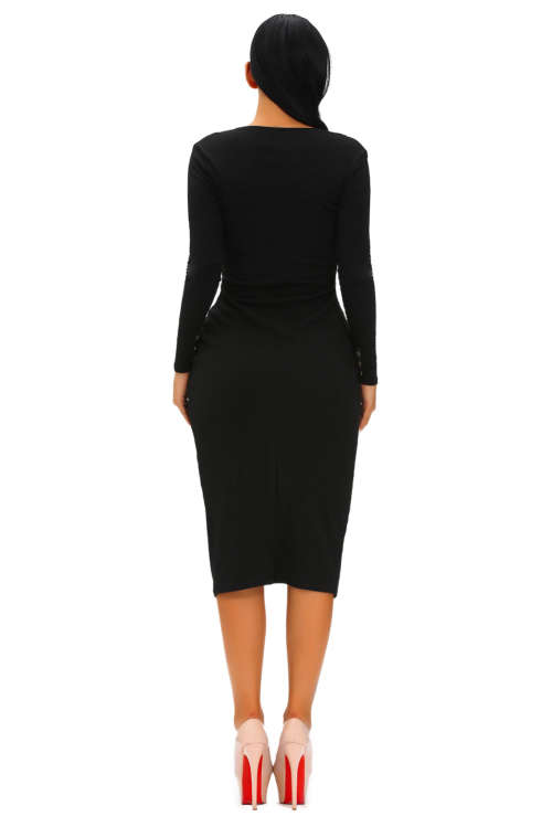 ***HOT SPECIAL*** SEXY BLACK BUTTON UP RIBBED MIDI CARDIGAN DRESS - S/M/L
