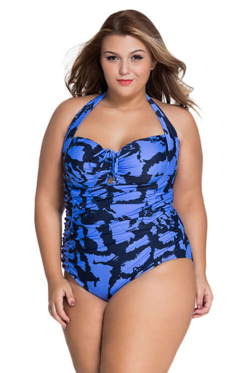 **PLUS SIZE** SEXY BLUE PATTERN NON-UNDERWIRE MONOKINI - XL/2XL/3XL/4XL