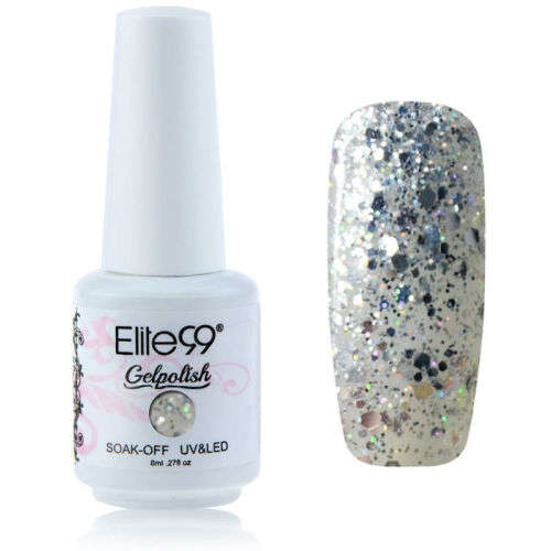 ELITE99 SOAK OFF UV/LED 8ml GEL POLISH - GLITTER SILVER 1853