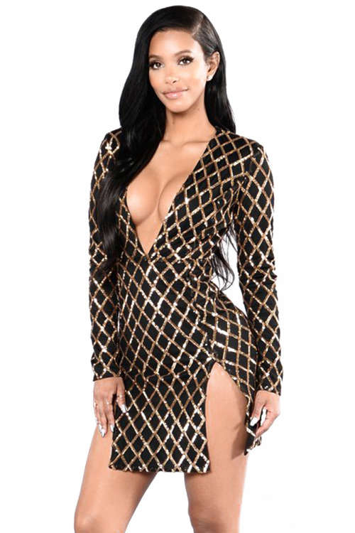 SEQUIN DOUBLE SLIT MINI CLUB DRESS
