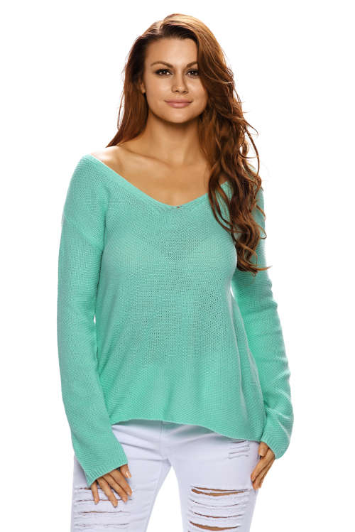 GORGEOUS GREEN KNITTED LONG SLEEVE PLUNGE JUMPER - ONE SIZE/S/M/L/XL