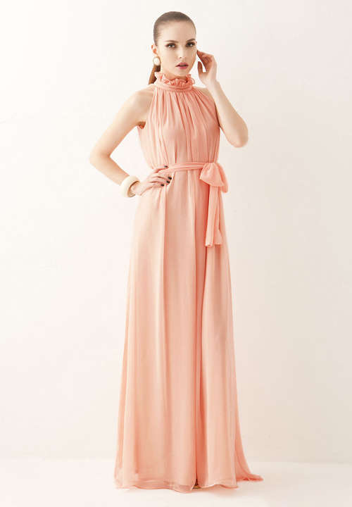 PINK CHIFFON MAXI DRESS - ONE SIZE