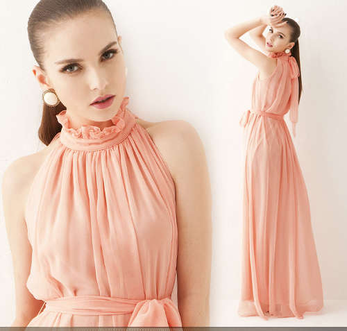 PINK CHIFFON MAXI DRESS - ONE SIZE