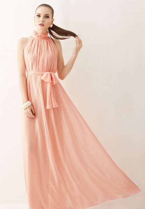 PINK CHIFFON MAXI DRESS - ONE SIZE