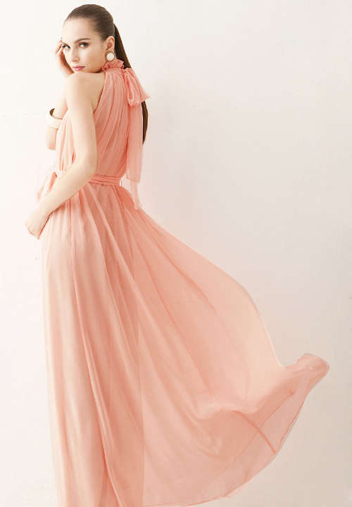 PINK CHIFFON MAXI DRESS - ONE SIZE