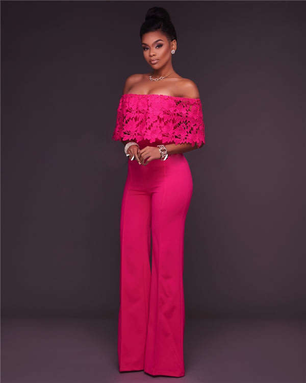 JUMPSUIT/JUMPSUITS/LACE JUMPSUITS/PINK JUMPSUITS/OFF SHOULDER JUMPSUIT/WIDE LEG JUMPSUITS