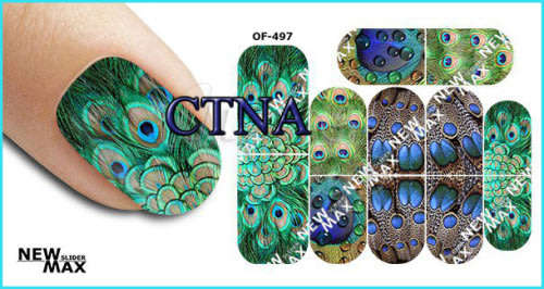 NAIL ART - Water Transfer Nail Decals Peacock Sliders For Nails