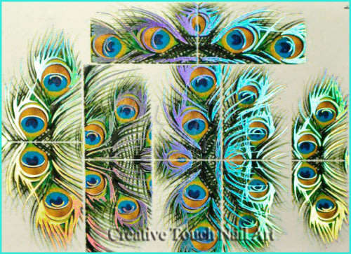 NAIL ART - Water Transfer Nail Decals Silver Peacock Sliders For Nails