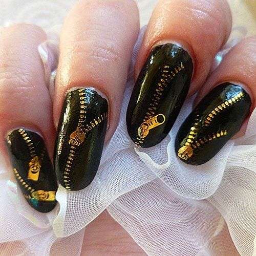 NAIL ART - Gold Zipper Water Transfer Nail Art