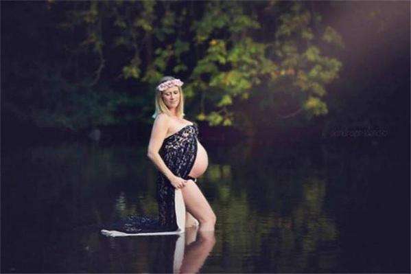 Black Open Front Maternity Photoshoot Lace Dress L