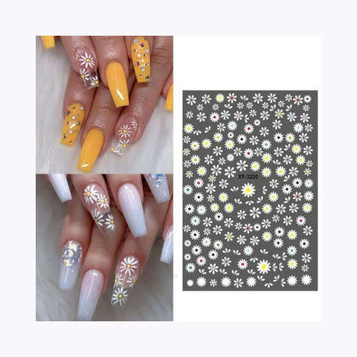 NAIL ART - White Flowers Nail Art Stickers - 3220