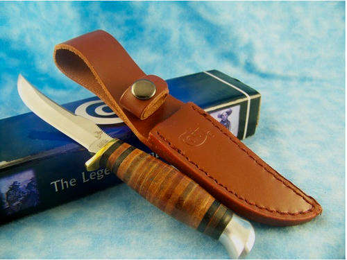 Colt Small Hunter - Stacked Leather Handle with sheath (Smaller)