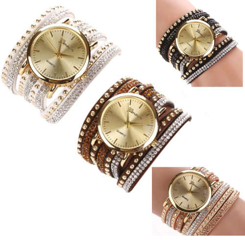 Faux Suede Brown Rhinestone Watch