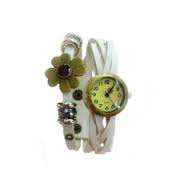 Retro vintage white quartz leather flower watch gift