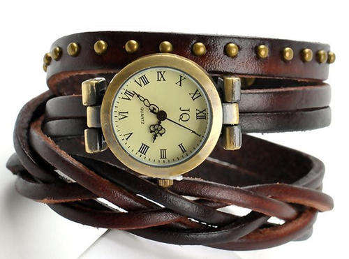 Retro vintage quartz braided leather watch gift