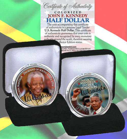 2 x  Mandela colorized coins in Velvet Display Box