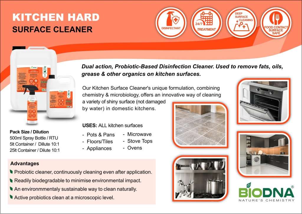 Probiotic Based Kitchen Hard Surface Cleaner - 5lt Concentrate & 500ml RTU