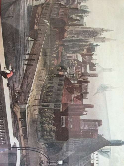 Rare vintage framed lithograph print titled: Westminster Hall & Abbey