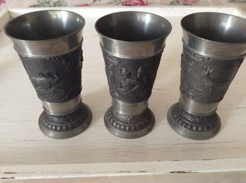 Antique Vintage Pewter Cup with Hunting Scenes Frieling-Zinn Germany