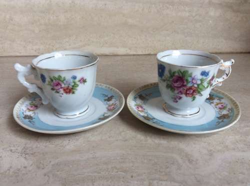 Vintage Demitasse Porcelain Cups & Saucers  - set of 2