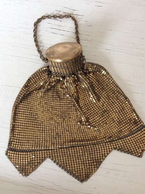 Antique Vintage Gate Top Purse  1920's Whiting & Davis Gold Mesh