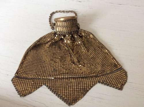 Antique Vintage Gate Top Purse  1920's Whiting & Davis Gold Mesh