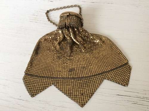 Antique Vintage Gate Top Purse  1920's Whiting & Davis Gold Mesh