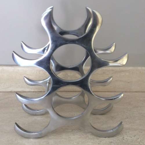 Polished Aluminium Metal Tabletop Wine Rack or Bottle Holder  9 bottles