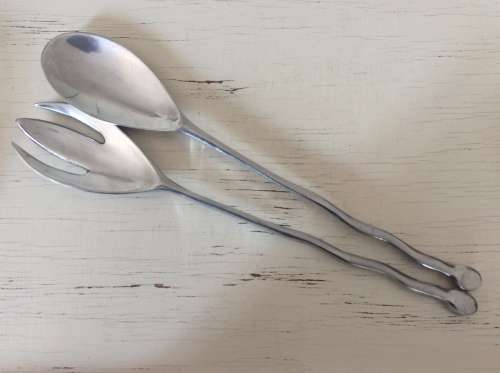 Pewter Silver Salad Servers Huge - Gorgeous