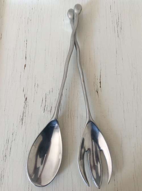 Pewter Silver Salad Servers Huge - Gorgeous